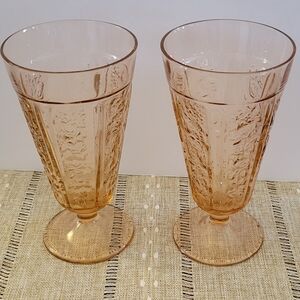 Sharon pink 15 oz footed ice tea tumbler by the federal glass company 1 Sm Chip